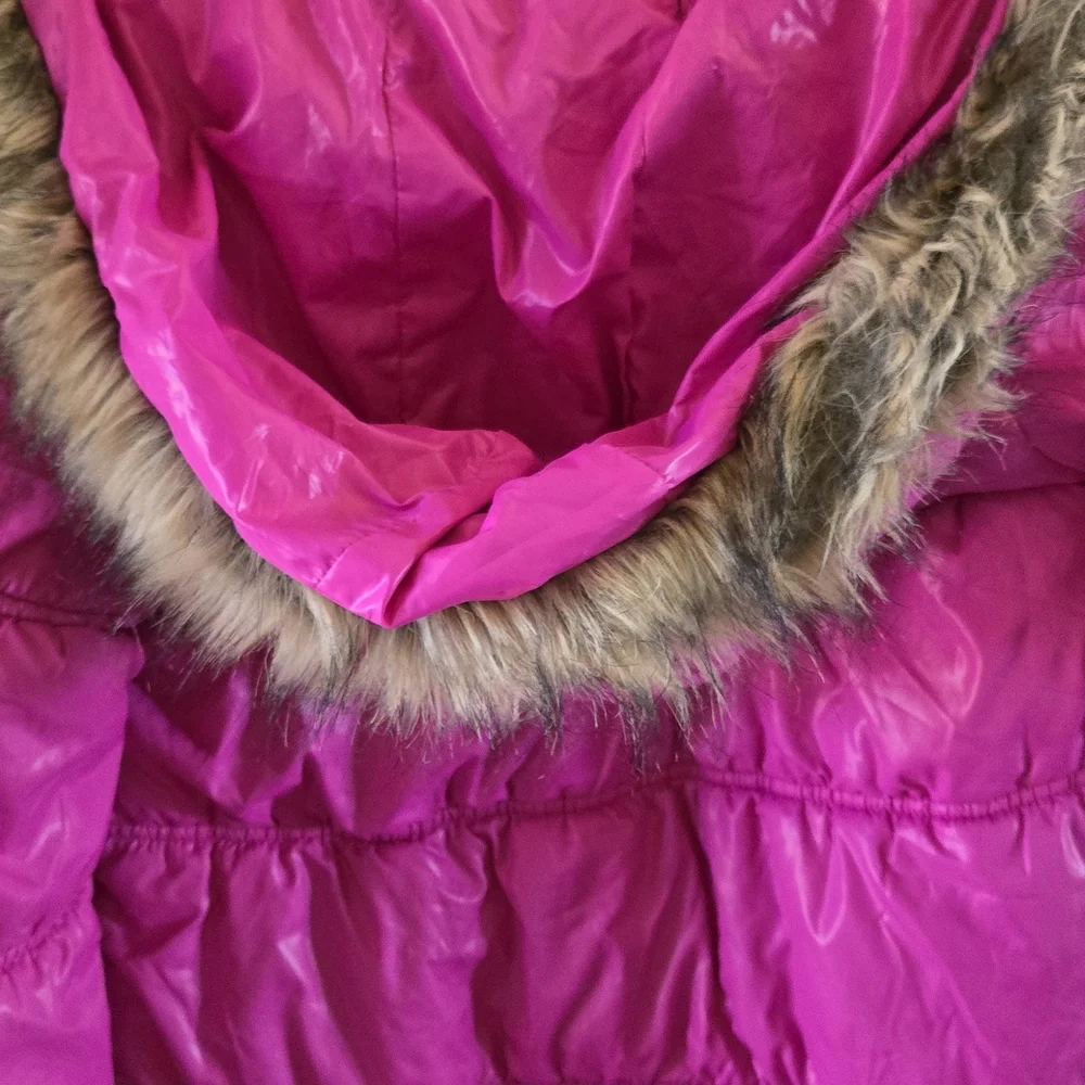 The Children's Girls Kid Place Pink Puffer Jacket Coat With Faux Fur Hood 14